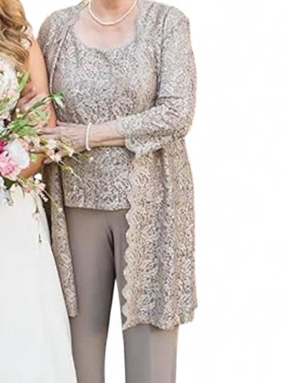 Gold Sequin & Beads Mother Of Bride/Groom Pant Suit 3 Pc Fairytale Glam Size 14
